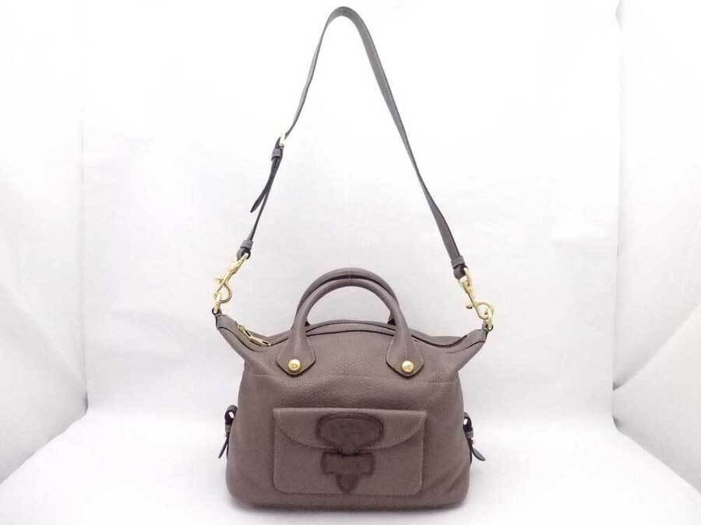 Loewe Bag Leather Gold 2way Shoulder Gray Gold Gray